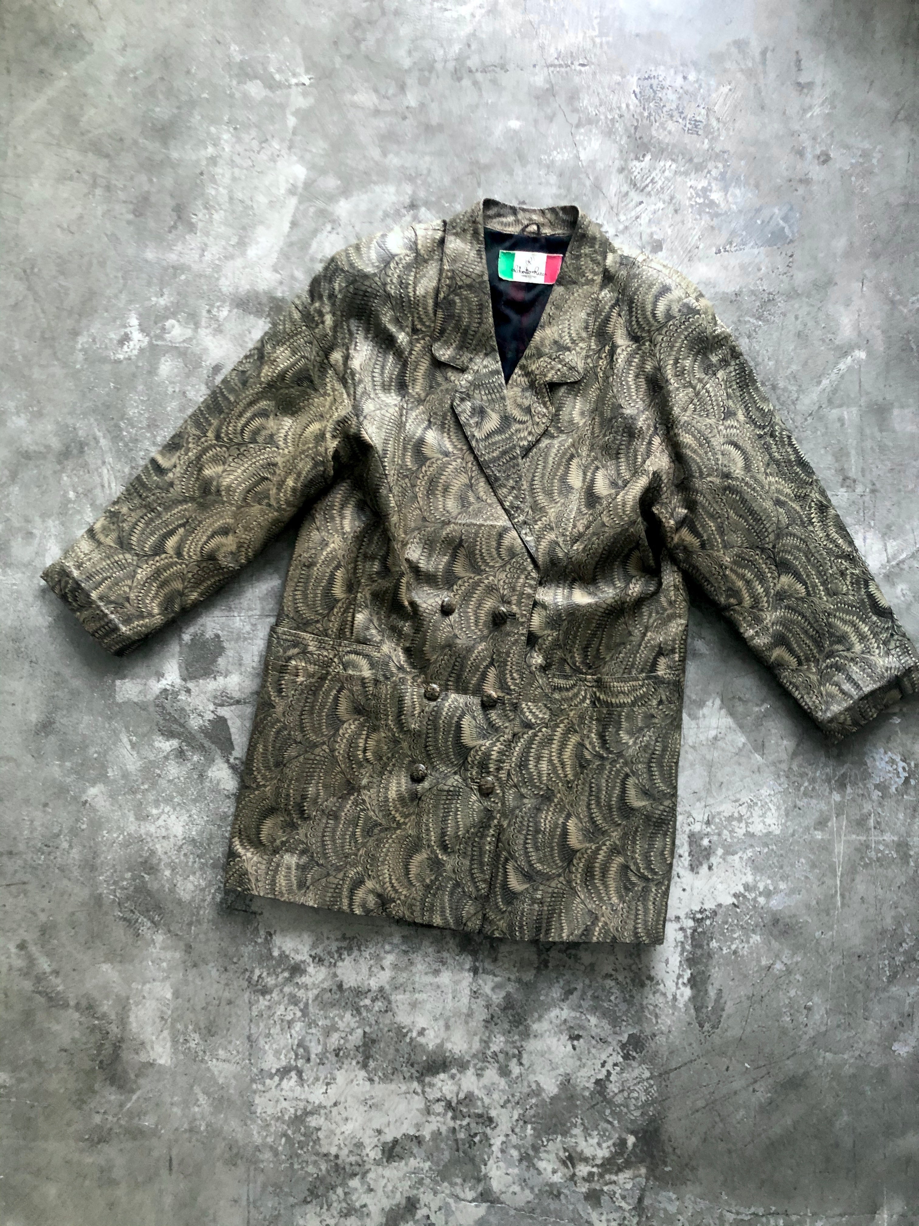 marble pattern leather coat