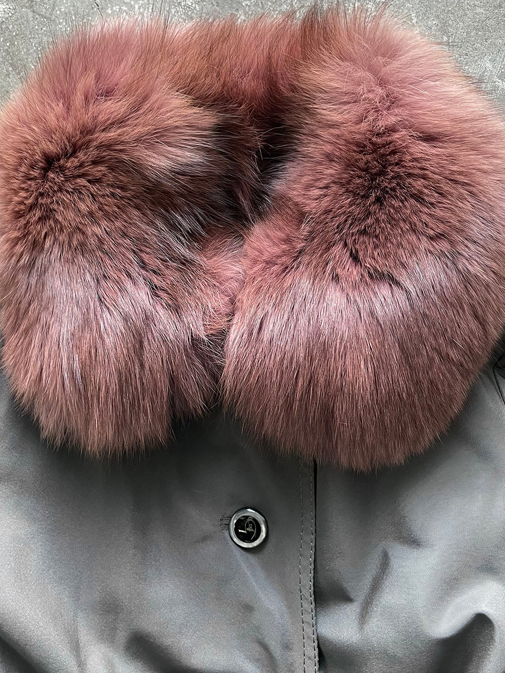 charcoal silk coat with mink fur