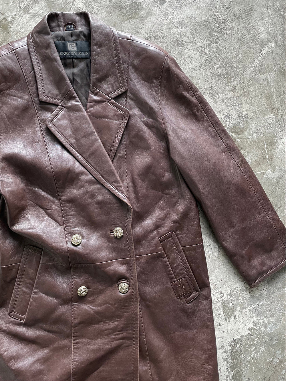 Pierre balmain brown leather coat