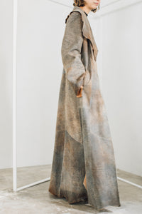 patchy pattern leather long coat