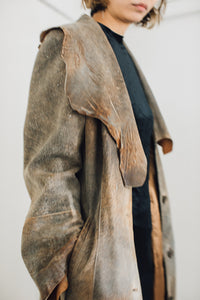 patchy pattern leather long coat